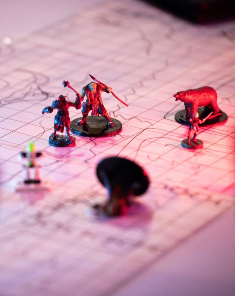 Small TTRPG minis on a battlemap